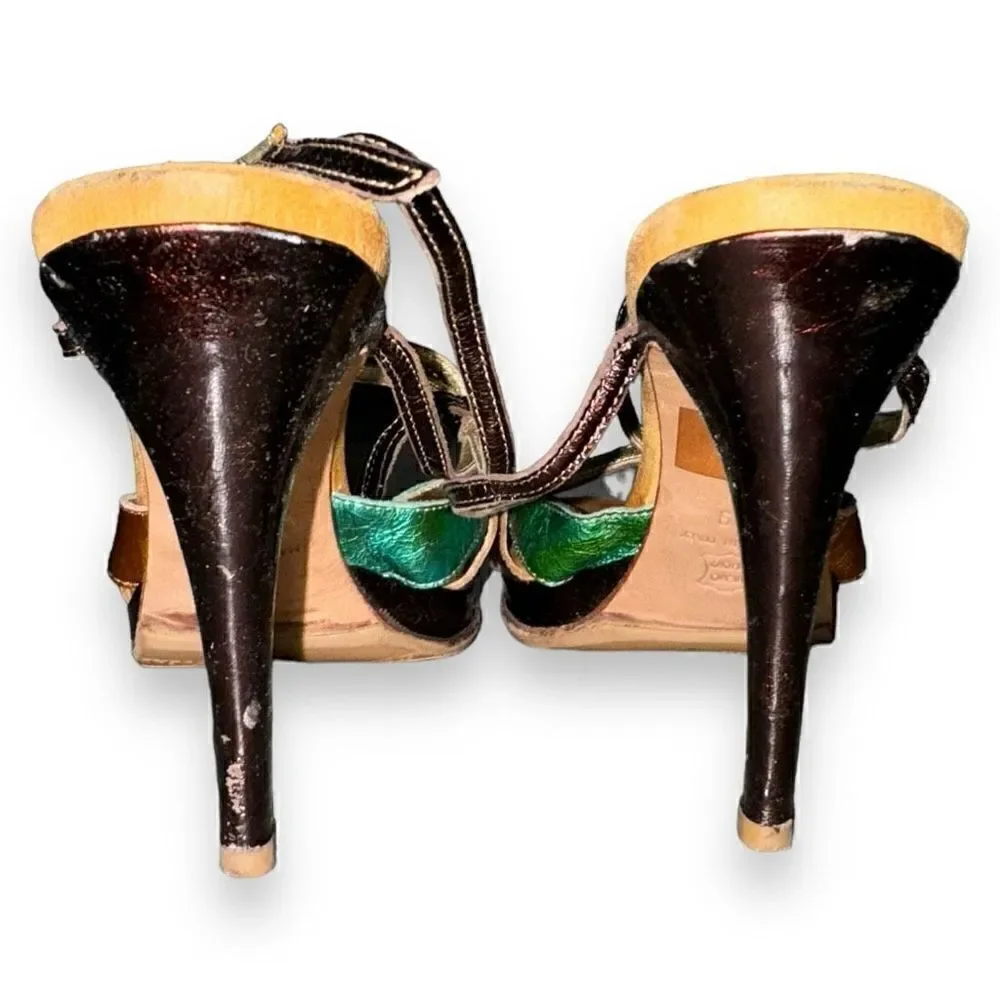 Giorgia Glassi Metalic Straps 3 Inch Heels Size 8 US 39 EU